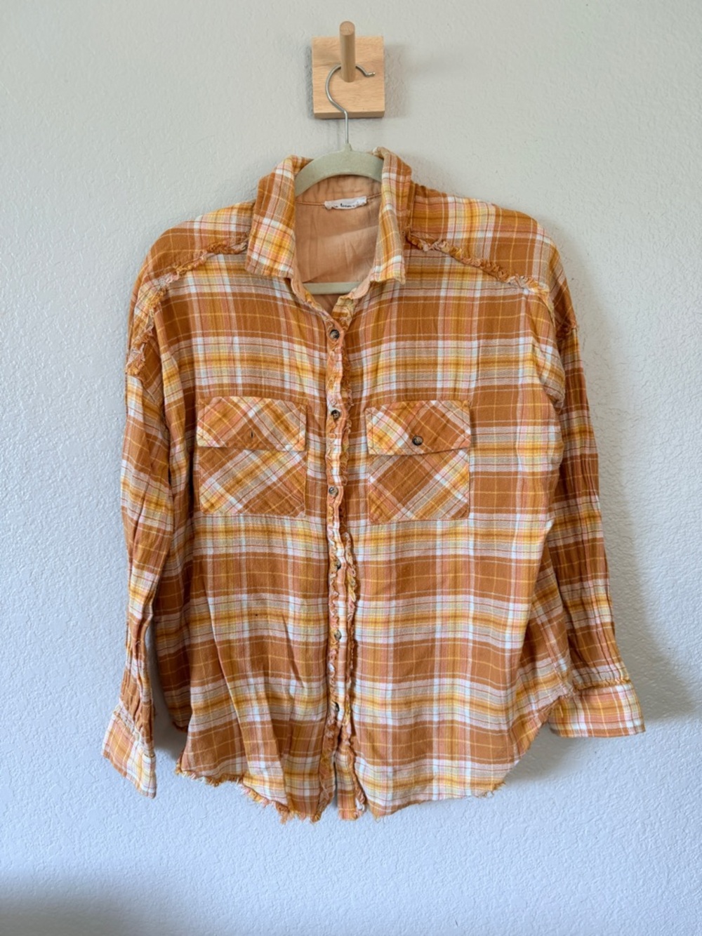 In Loom Plaid Button-Down Shirt - Orange M